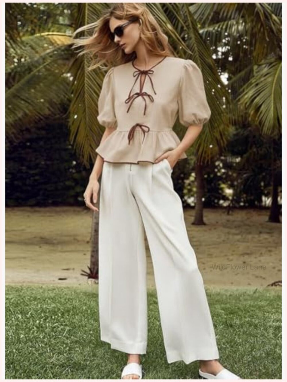 Puff Short Sleeve Bowknot Peplum Blouse Tunics Dressy Casual - Picture 4 of 7